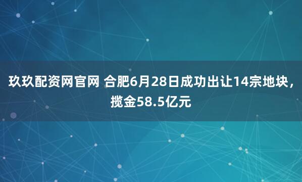 玖玖配资网官网 合肥6月28日成功出让14宗地块，揽金58.5亿元